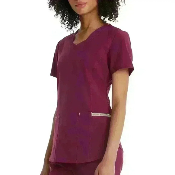 NWT Scrubstar Womens V-Neck Active Scrub Top Ultra Soft Size L Three Pocket Plum - Picture 6 of 8